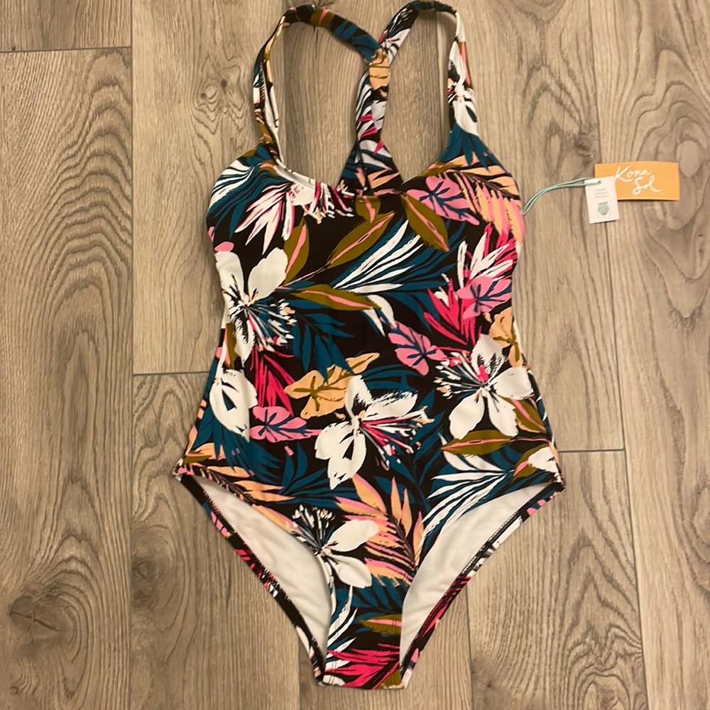 Kona sol multicolor tropical Hawaiian print one piece swimsuit size s
